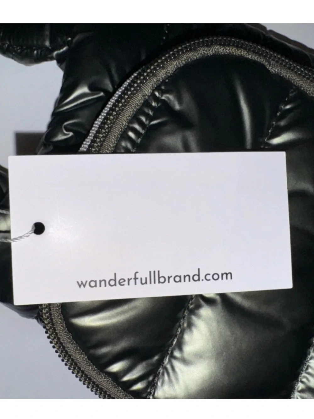 NWT•Wanderfull Hydro Bag•Shiny Black Quilted Sling Belt Bag•Missing Strap - Picture 3 of 7